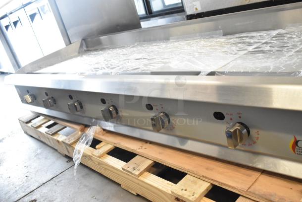 Brand new Cooking Performance Group 351GTCPG72NL 72" stainless steel gas griddle with thermostatic controls, 180,000 BTU.