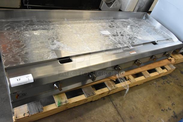 Brand new 2024 Cooking Performance Group 351GTCPG72NL 72" stainless steel gas griddle, thermostatic controls, 180,000 BTU.