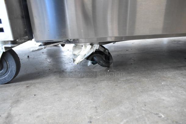 Brand new 2024 Avantco 178APT71MHC stainless steel prep table with commercial casters, scratch and dent condition, 115V, 1 Phase.