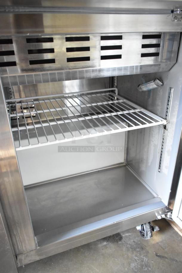 BRAND NEW Avantco 178APT71MHC stainless steel prep table interior, features commercial casters, 115V, 1 Phase.