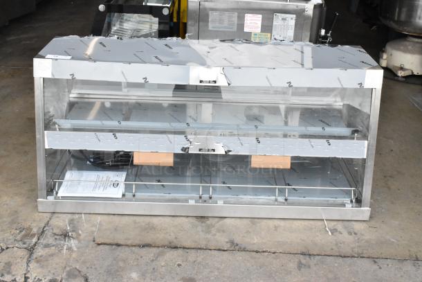 BRAND NEW Hatco GRHD-4PD dual shelf merchandiser in stainless steel, with protective film. 58.5", 120/208V, 1 Phase.