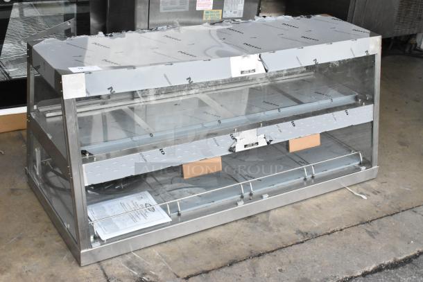 BRAND NEW Hatco GRHD-4PD dual-shelf merchandiser, stainless steel, 58.5" wide, 120/208V, scratch and dent condition.