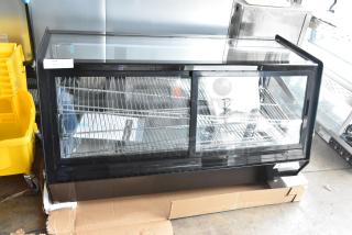 Brand new Avantco 360BCSS48HCB 48" black refrigerated bakery display case. Self-serve, LED lighting, 110-120V, 1 phase.