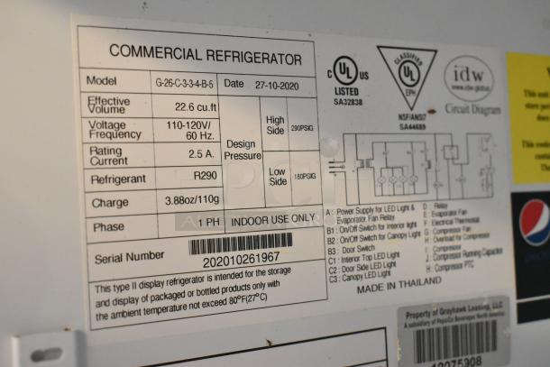 2020 IDW G-26-C-3-3-4-B-5 Reach-In Cooler, 115V, 1 Phase, 22.6 cu. ft., R290 refrigerant, poly coated racks, made in Thailand.