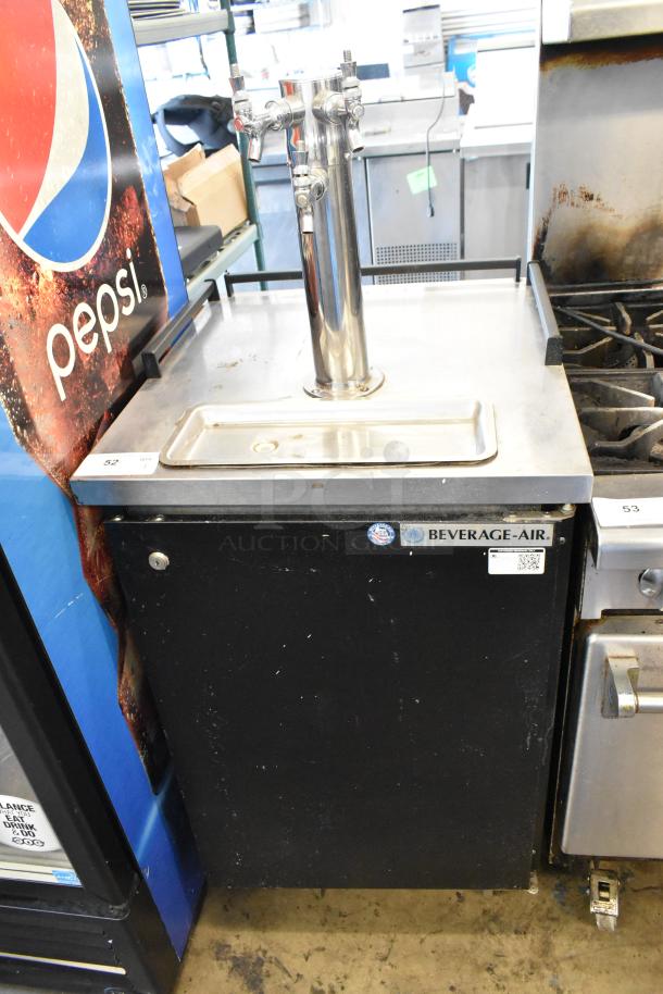 Beverage Air BM23-B kegerator with beer tower, three couplers, and commercial casters. Features 115 volts, 1 phase.