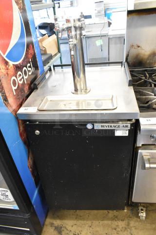 Beverage Air BM23-B kegerator with beer tower, three couplers, and commercial casters. Features 115 volts, 1 phase.