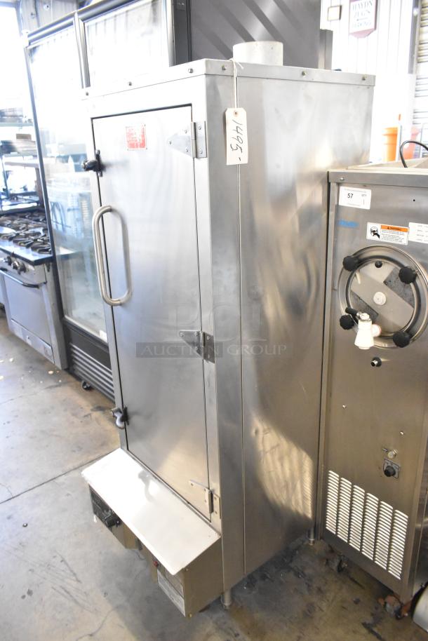 Town SM-24-R-SS-P stainless steel Chinese smoker, upright design, propane gas powered, commercial use, good condition.