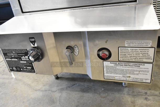 Town SM-24-R-SS-P stainless steel smoker, propane-powered, features temp control knob, gas valve, safety instructions.