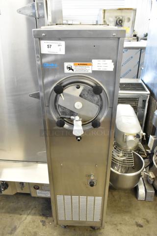 Duke Electro Freeze 145-214 stainless steel slushie machine on casters. Single flavor, 115V, with visible control panel tags.