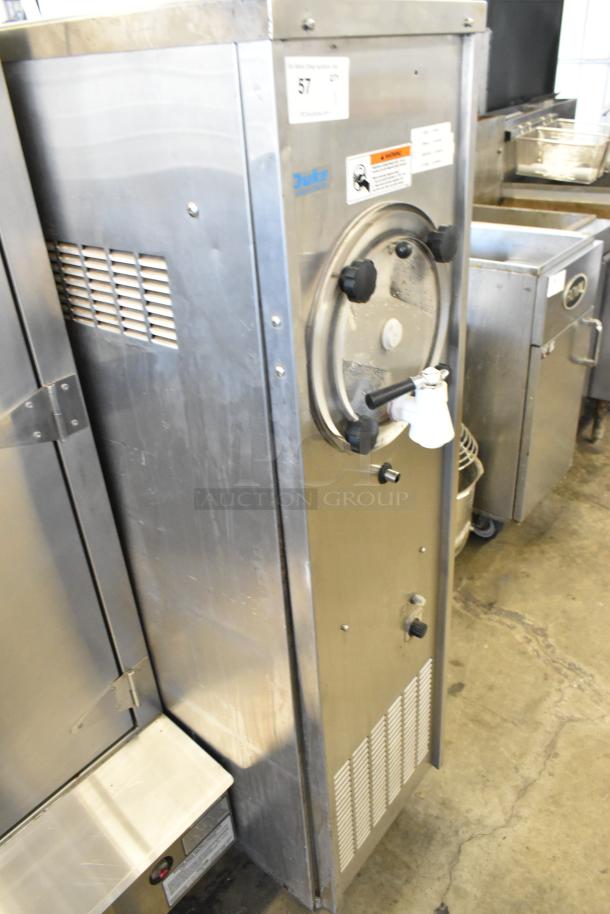 Duke Electro Freeze 145-214 stainless steel slushie machine on commercial casters, 115V, single flavor, floor style.