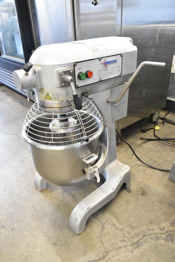 2019 Omcan SP200A 20 Quart Mixer with stainless bowl, whisk, and guard; manual controls, 115V, 1 phase, excellent condition.