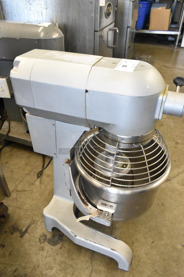 2019 Omcan SP200A 20-quart metal dough mixer, includes stainless bowl, bowl guard, whisk, 115V, 1 phase, fair condition.