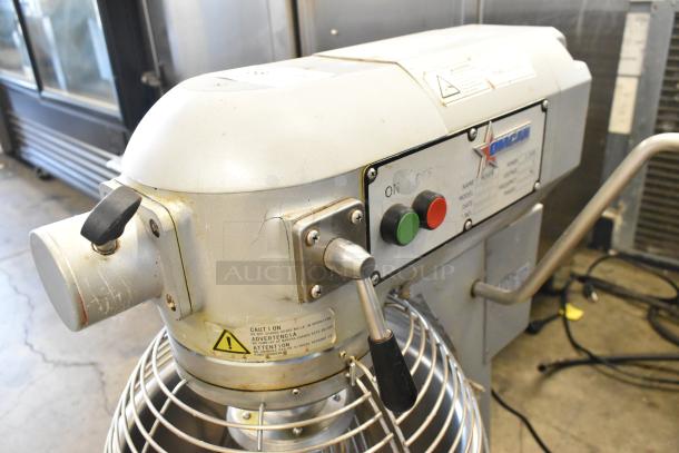 2019 Omcan SP200A 20 Qt planetary dough mixer with stainless steel bowl, bowl guard, whisk attachment, 115V, 1 phase, visible controls.