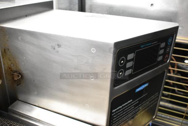 2017 Turbochef HhC2020 stainless steel conveyor oven, electric, 208/240V, 3 phase, visible wear, digital controls, instructions panel.