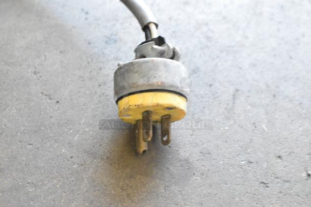 Power plug of Hobart 2812 commercial meat slicer, stainless steel, 115V, 1 phase, with visible wear.