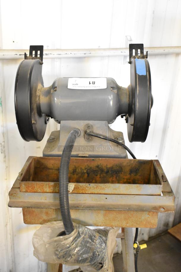 Porter Cable PCB575BG Bench Grinder, 120V, 1 Phase. Used condition, visible rust on base, labeled 81.