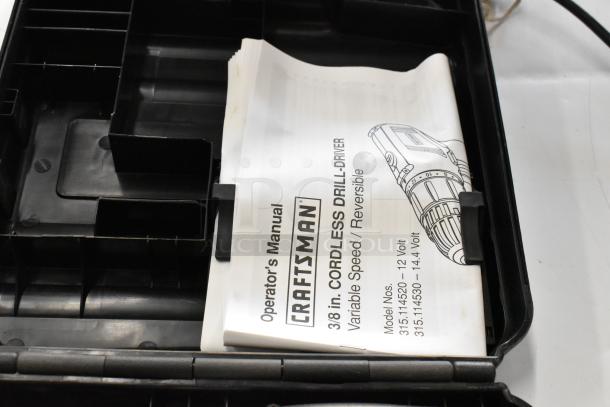 Craftsman 3/8 in. cordless drill driver manual and case, variable speed, reversible, models 315.114520 and 315.114530.