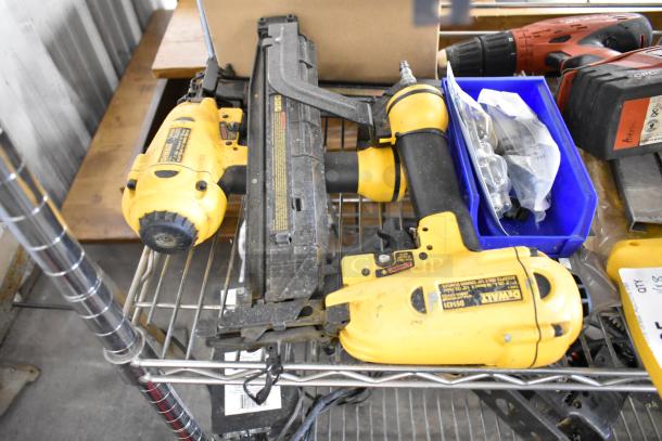 8 items including DeWalt DW304 reciprocating saw, DeWalt D51431 stapler, Bosch 1590EVS sander, and Hilti TE4-A18.