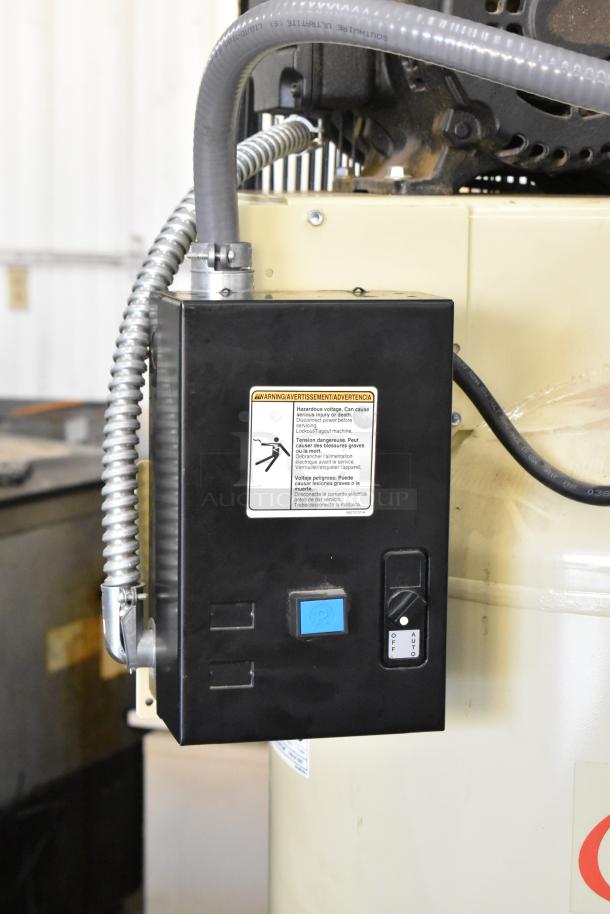 Ingersoll Rand 2475N5-V metal commercial air compressor, equipped with control panel, warning label, excellent condition.