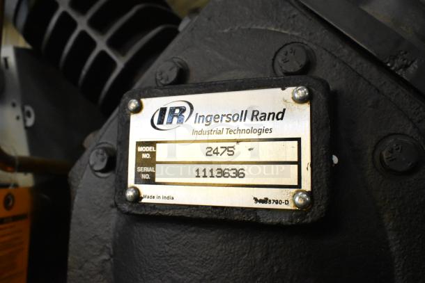 Ingersoll Rand 2475N5-V metal commercial air compressor, model 2475, serial 1113636, labeled "Made in India."