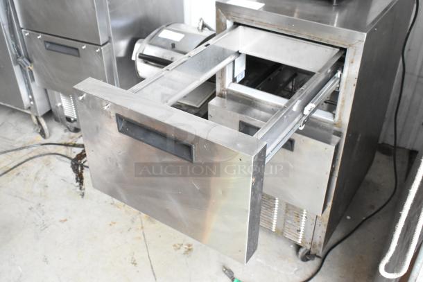Silver King SKSD/C4 stainless steel 2 drawer cooler on casters. Commercial use, 115 volts, 1 phase, open drawer detail shown.