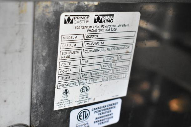 Silver King SKSD/C4 stainless steel 2-drawer cooler on casters. 115 volts, 1 phase. Commercial use. Model and serial number label visible.