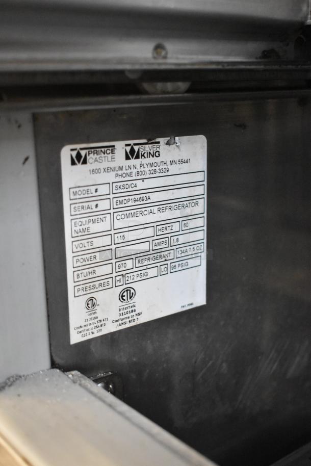 Silver King SKSD/C4, 2-drawer stainless steel cooler on casters, 115V, 1 phase, commercial use, ETL certified label visible.