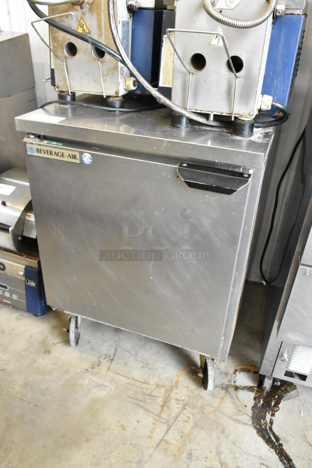 Stainless steel Beverage Air WTR27A-24 commercial single door undercounter cooler, on casters, 115V, 1 phase.