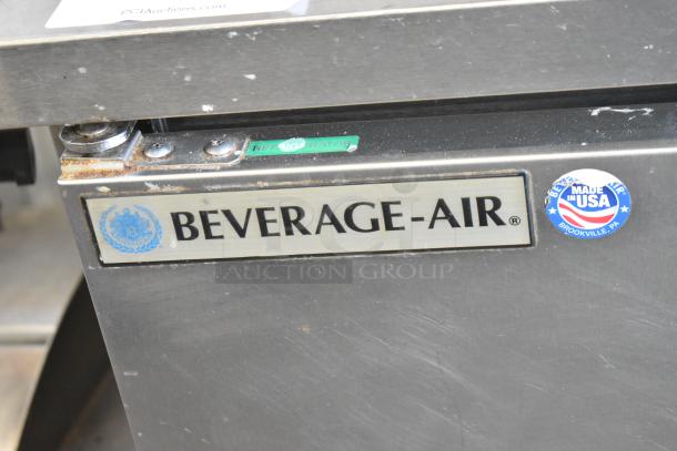 Beverage Air WTR27A-24 stainless steel undercounter cooler, single door, on commercial casters, 115V, USA-made sticker.