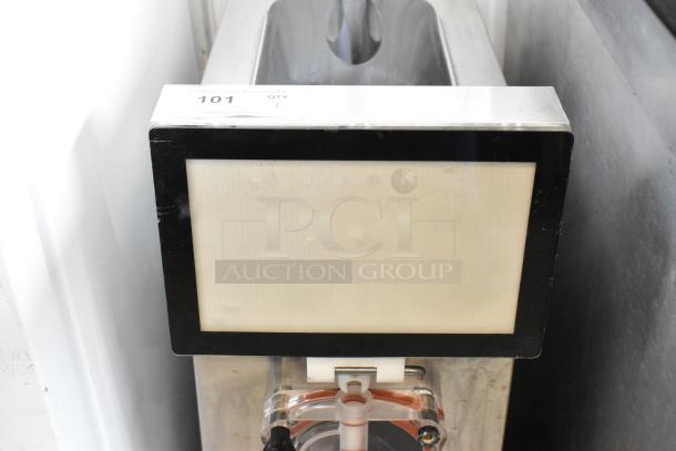 Vevor XRJF-11 stainless steel slushie machine, commercial countertop model, single flavor, visible display screen, 115 volts, used condition.