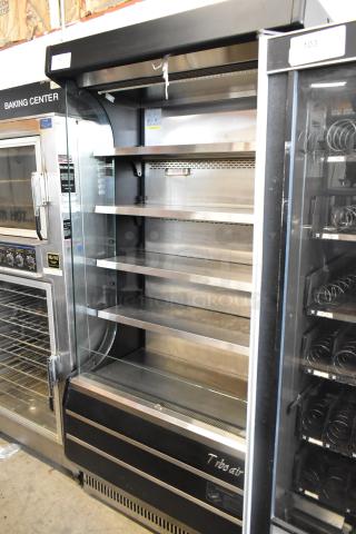 Turbo Air TOM-40B metal commercial open merchandiser with shelves, 120V, in good condition, with visible labeling.