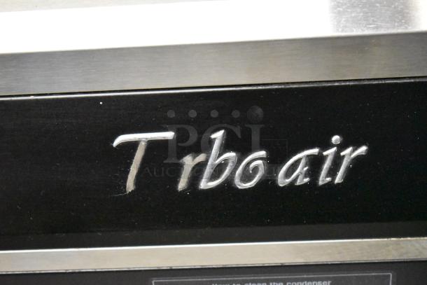Turbo Air TOM-40B metal commercial open merchandiser, 120V, 1 Phase, featuring shelves and sleek branding.