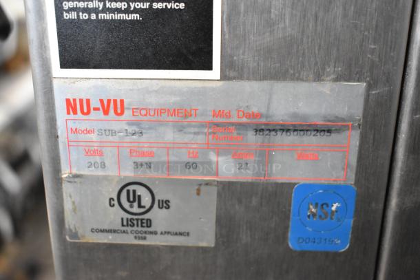 Nu Vu SUB-123 stainless steel commercial oven proofer on casters. Features 208 volts, 3 phase power. Serial number 382376000205.