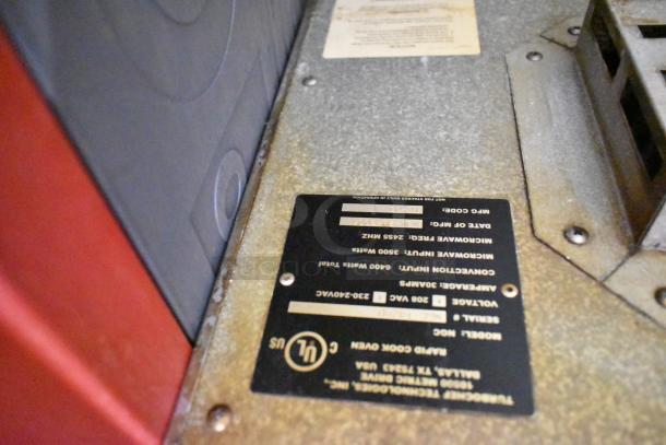 Turbochef NGC Stainless Steel Rapid Cook Oven showing model plaque with 208/240V, 1 Phase details.