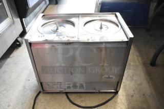 Crathco D25-3 stainless steel beverage machine base, 2 hoppers, 115V, 1 Phase; visible wear; branded label and model plate.