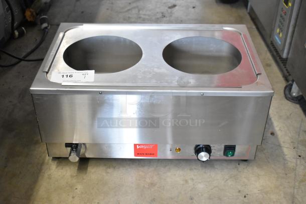 Valgus BBM-7L-2W stainless steel commercial countertop bain marie, dual compartments, 120V, 1 phase, good condition.
