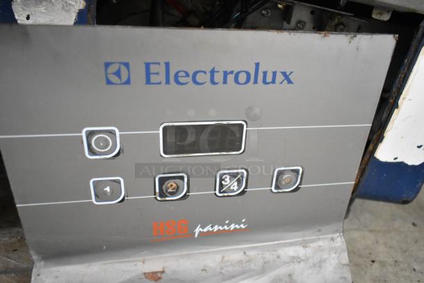Electrolux HSPPAN Metal Commercial Countertop Panini Press with control panel, 208 Volts, 1 Phase. Model indicator visible.