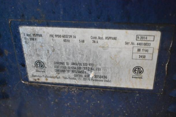 Electrolux HSPPAN Panini Press label, 208V, 1 phase, conforming to ANSI/UL and CSA standards.
