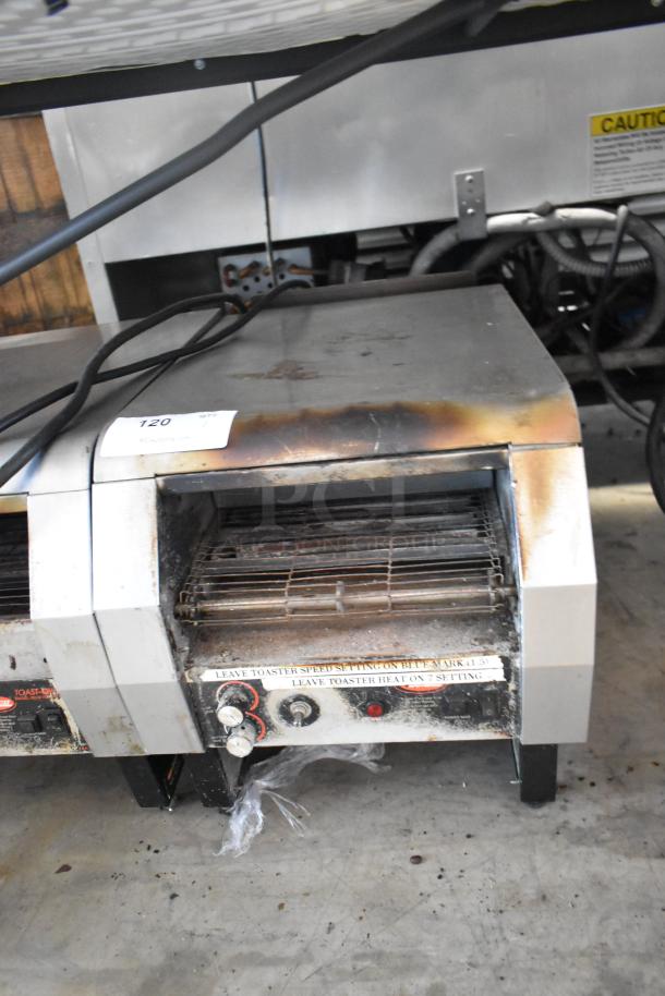 Hatco TQ-800HBA stainless steel commercial conveyor toaster, 208V, 1 phase. Visible signs of wear, operational controls intact.