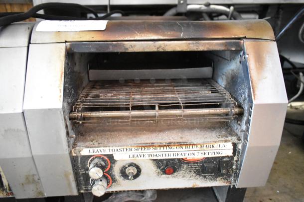 Hatco TQ-800HBA Toast Qwik stainless steel conveyor toaster oven, 208V, 1 phase, commercial use, signs of wear.