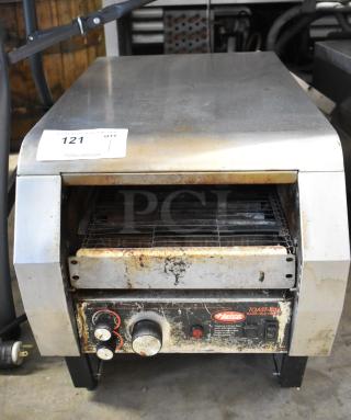 Hatco TQ-800HBA Toast Qwik conveyor toaster, stainless steel, used condition, visible markings, 208V, 1 phase.