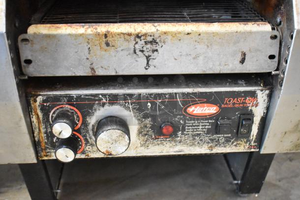 Hatco TQ-800HBA Toast Qwik stainless steel commercial conveyor toaster, used condition, 208V, visible wear on controls.