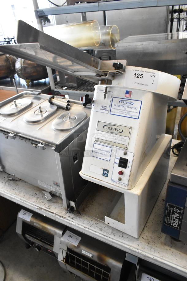 Oliver 702-N Metal Commercial Bagel Slicer, countertop model with visible control panel, 115 volts, 1 phase, used condition.