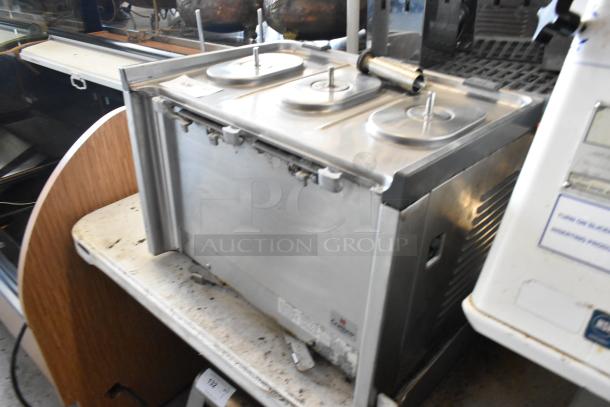 2017 Crathco CS-3L-16 stainless steel beverage machine with 3 hoppers, countertop design. 115 volts, 1 phase. Used condition.