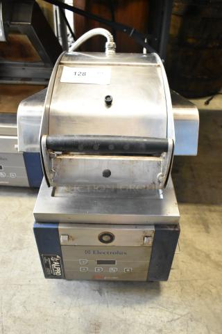 Electrolux HSPPAN metal commercial panini press, 208V, 1 phase. Used condition, visible controls and branding.