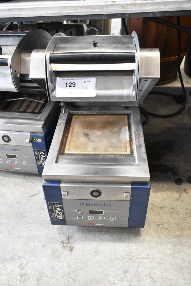 Electrolux HSPPAN commercial Panini press, metal, countertop model, 208 volts, 1 phase. Some surface wear visible.