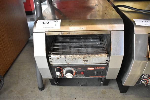 Hatco TQ-800HBA Toast Qwik stainless steel commercial toaster oven, 208V, 1 phase, visible wear, control panel, lot tag 132.