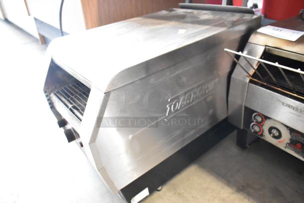 Hatco TQ-800HBA Toast Qwik stainless steel commercial countertop conveyor toaster oven, 208 volts, 1 phase.
