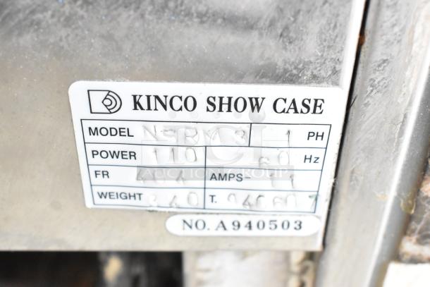 Kinco NSRM3 metal deli display case, model details shown on label: 110 Volts, 1 Phase, 60 Hz. Serial No. A940503.