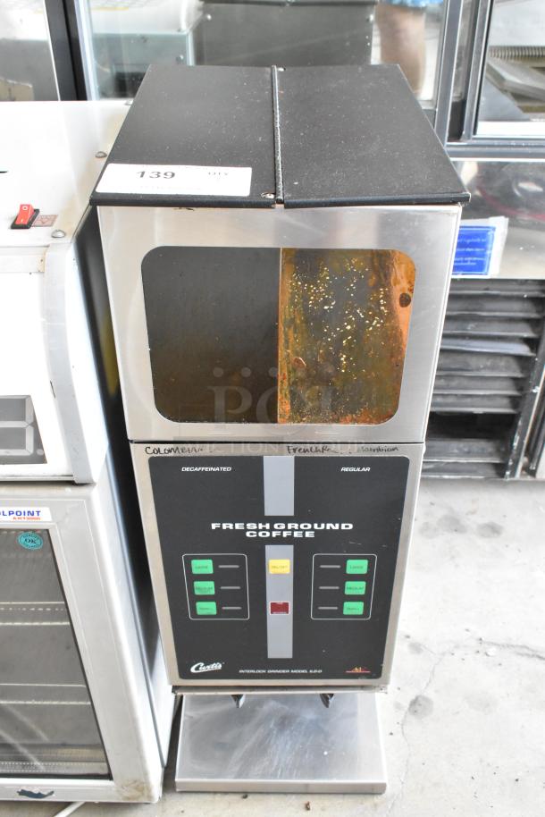 Curtis ILGD-10 stainless steel commercial coffee grinder, 120 volts, countertop model. Features multiple size options.